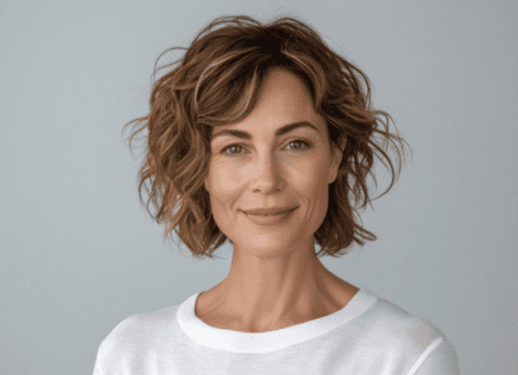 Woman with smooth, youthful skin possibly enhanced by Juvéderm fillers, smiling confidently.