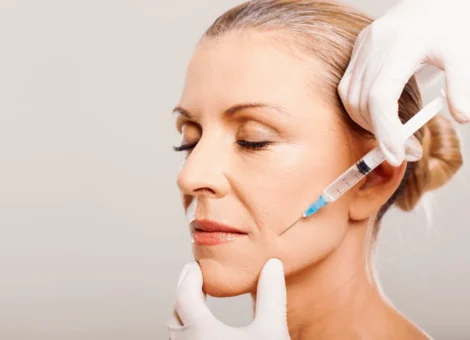 A gloved provider injects filler into a patient's cheek to restore midface volume