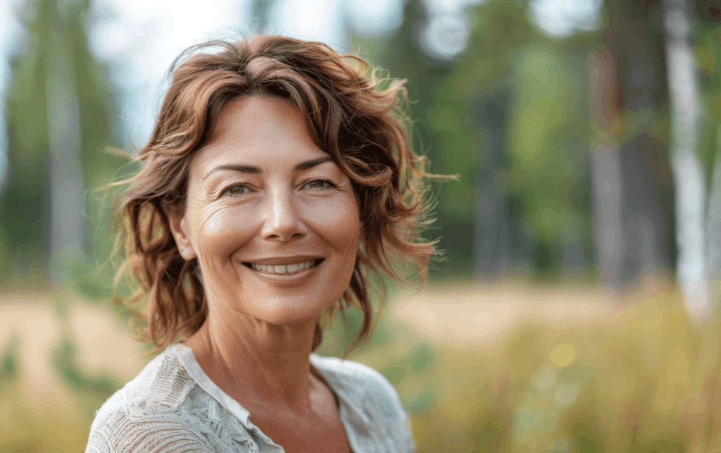 Forehead wrinkle removal results in a natural, refreshed look for woman enjoying the outdoors.