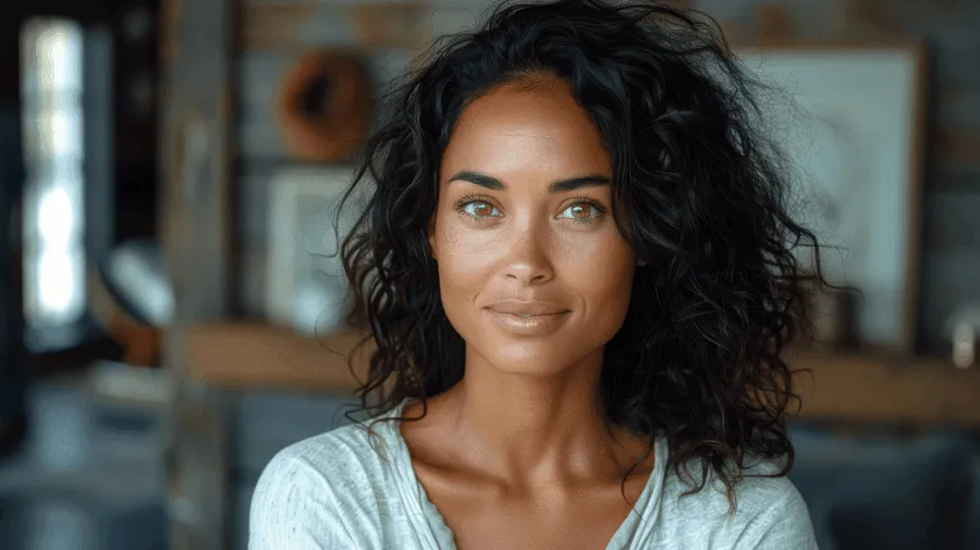 Woman with naturally full lips looking at the camera